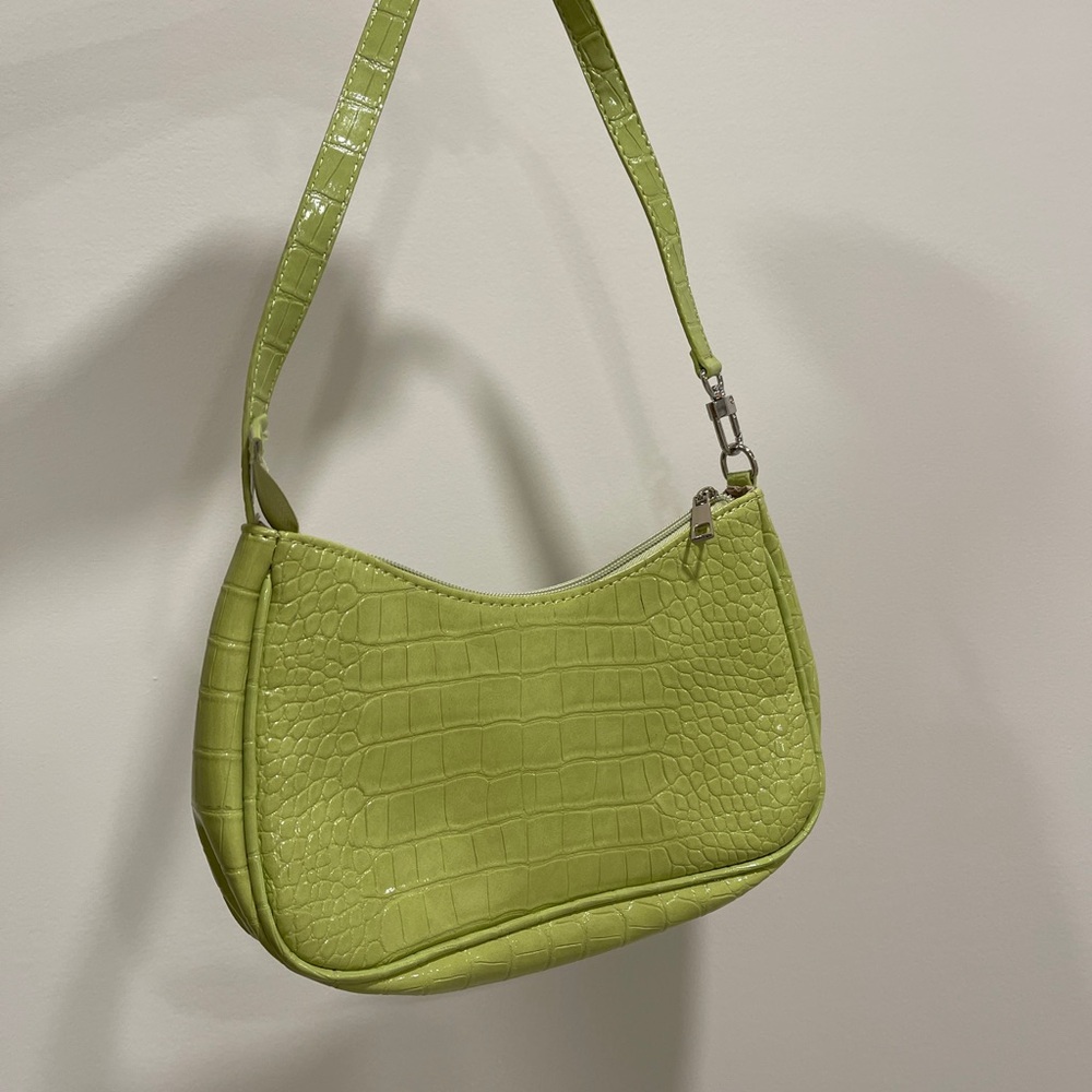 Y2K Lime Green Croc-Embossed Shoulder Bag